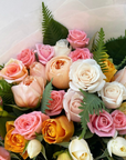 Closeup of assorted pastel roses
