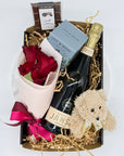 Treats | Gift Box with Sparkling Wine and Petite Red Rose Posy