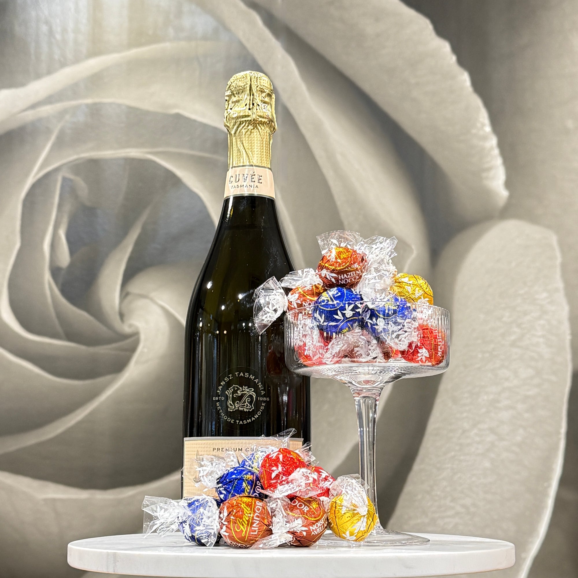 Bottle of Jansz Sparkling Wine with Lindt Lindor Chocolates 